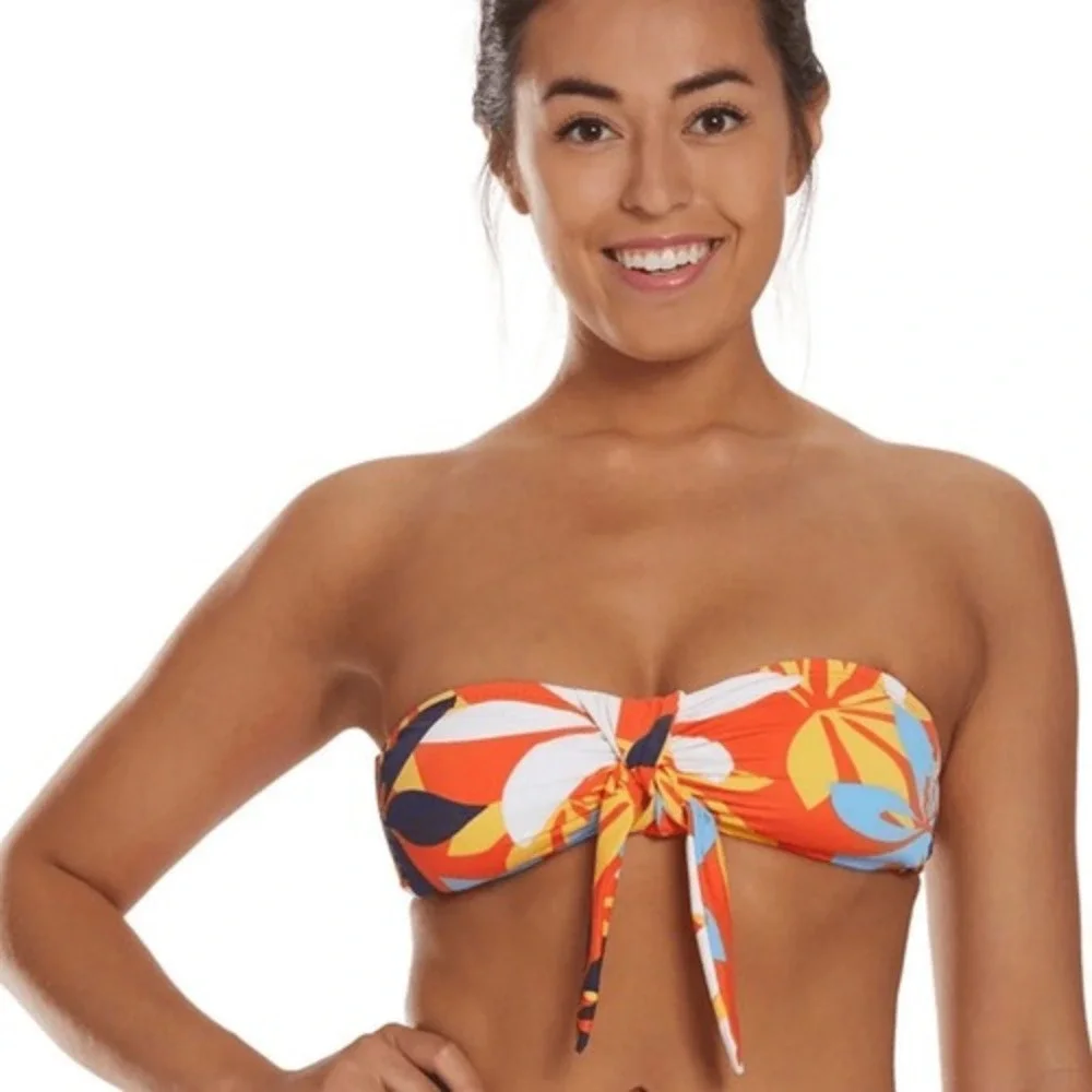 Hobie tropical bikini bloomy daze orange 2 piece knot front strappy floral small